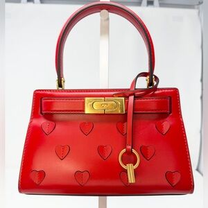 Tory Burch Lee Radziwill Heart "Love, Tory" Embossed Red Leather Crossbody bag
